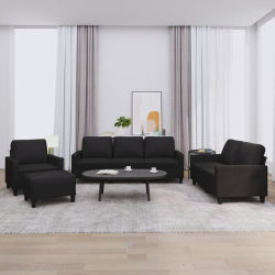 4-osobowa sofa z poduszkami, czarna, sztuczna skóra