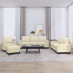 4-osobowa sofa z poduszkami, kremowa, sztuczna skóra