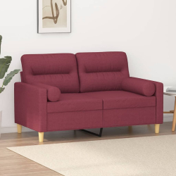 2-osobowa sofa z poduszkami, winna czerwień, 120 cm, tkanina