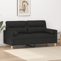 2-osobowa sofa z poduszkami, czarna, 140 cm, tkanina