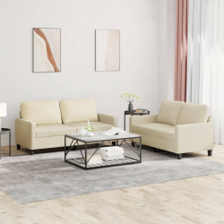 2-osobowa sofa z poduszkami, kremowa, sztuczna skóra