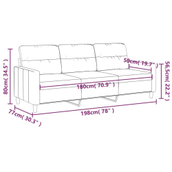 Sofa 3-osobowa, czarna, 180 cm, tapicerowana tkaniną