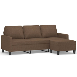 3-osobowa sofa z podnóżkiem, brązowy, 180 cm, tkaniną