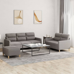 3-częściowy komplet wypoczynkowy z poduszkami, taupe, tkanina