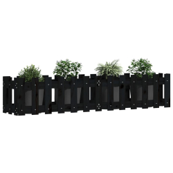 Rabata ogrodowa z płotkiem, czarna, 150x30x30cm, drewno sosnowe