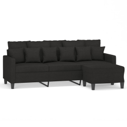 3-osobowa sofa z podnóżkiem, czarna, 180 cm, tkaniną