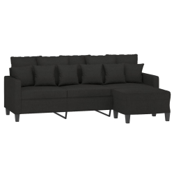 3-osobowa sofa z podnóżkiem, czarna, 180 cm, tkaniną