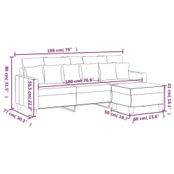 3-osobowa sofa z podnóżkiem, czarna, 180 cm, tkaniną