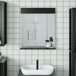 Lustro łazienkowe z półką BERG, czarne, 60x12x70 cm, drewno