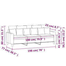 Sofa 3-osobowa, jasnożółta, 180 cm, tapicerowana tkaniną