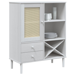 Szafka SENJA, imitacja rattanu, biała, 90x40x112 cm, sosnowa