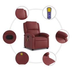 Rozkładany fotel masujący, winna czerwień, obity sztuczną skórą