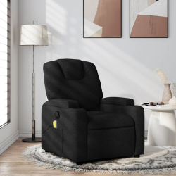 Rozkładany fotel masujący, czarny, obity tkaniną