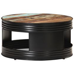 Stolik kawowy, czarny, 68x68x36 cm, lite drewno z odzysku