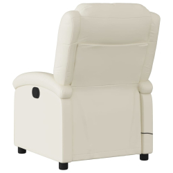 Rozkładany fotel masujący, kremowe, sztuczna skóra