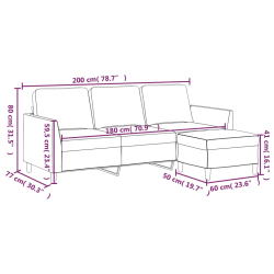 3-osobowa sofa z podnóżkiem, czarna, 180 cm, sztuczna skóra
