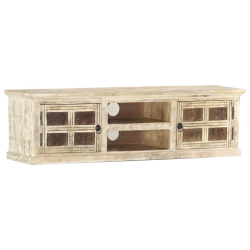Szafka pod TV, biała, 130 x 30 x 36 cm, lite drewno mango