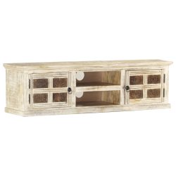Szafka pod TV, biała, 130 x 30 x 36 cm, lite drewno mango