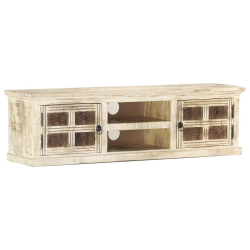Szafka pod TV, biała, 130 x 30 x 36 cm, lite drewno mango