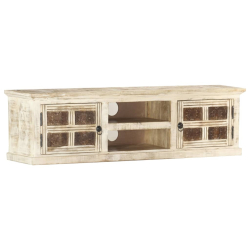 Szafka pod TV, biała, 130 x 30 x 36 cm, lite drewno mango