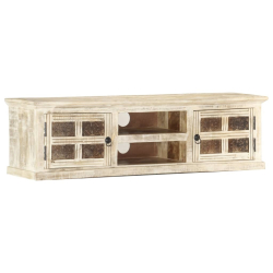 Szafka pod TV, biała, 130 x 30 x 36 cm, lite drewno mango