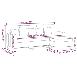 3-osobowa sofa z podnóżkiem, jasnoszara, 180 cm, tkaniną