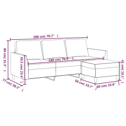 3-osobowa sofa z podnóżkiem, cappuccino, 180 cm, sztuczna skóra
