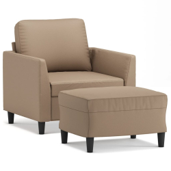 Fotel z podnóżkiem, kolor cappuccino, 60 cm, sztuczną skórą