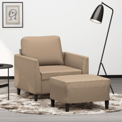 Fotel z podnóżkiem, kolor cappuccino, 60 cm, sztuczną skórą