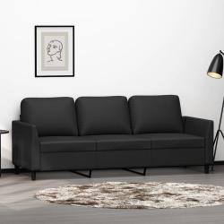 3-osobowa sofa, czarna, 180 cm, obita sztuczną skórą