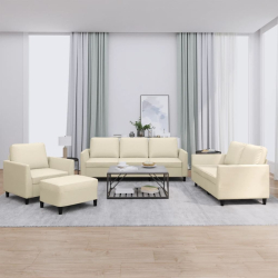 4-osobowa sofa z poduszkami, kremowa, sztuczna skóra