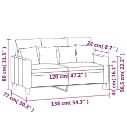 Sofa 2-osobowa, brązowa, 120 cm, tapicerowana tkaniną
