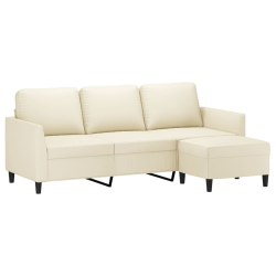 3-osobowa sofa z podnóżkiem, kremowa, 180 cm, sztuczna skóra