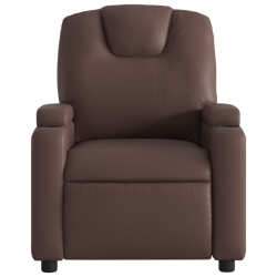 Rozkładany fotel masujący, brązowy, obity sztuczną skórą