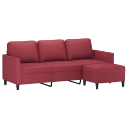 3-osobowa sofa z podnóżkiem, winna czerwień, 180 cm, ekoskóra