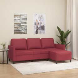 3-osobowa sofa z podnóżkiem, winna czerwień, 180 cm, ekoskóra
