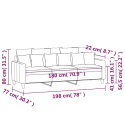 Sofa 3-osobowa, kolor taupe, 180 cm, tapicerowana tkaniną