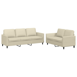 2-osobowa sofa z poduszkami, kremowa, sztuczna skóra