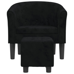 Fotel klubowy z podnóżkiem, czarny, obity aksamitem