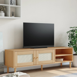 Szafka TV SENJA, z plecionką, brązowa, 158x40x49 cm, sosnowa
