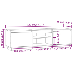Szafka pod telewizor, czarna, 140x35x40 cm, lite drewno sosnowe
