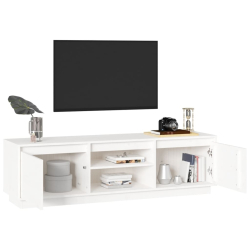 Szafka pod telewizor, biała, 140x35x40 cm, lite drewno sosnowe