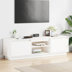 Szafka pod telewizor, biała, 140x35x40 cm, lite drewno sosnowe