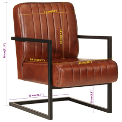 Fotel wypoczynkowy, brązowy, skóra naturalna