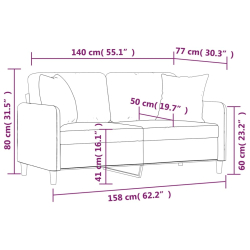 2-osobowa sofa z poduszkami, jasnoszara, 140 cm, tkanina