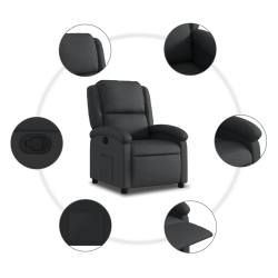 Rozkładany fotel, czarny, skóra naturalna