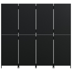 Parawan 4-panelowy, czarny, polirattan
