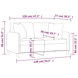 2-osobowa sofa z poduszkami, taupe, 120 cm, tkanina