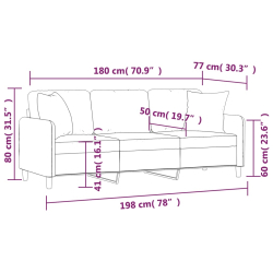 3-osobowa sofa z poduszkami, brązowa, 180 cm, tkanina