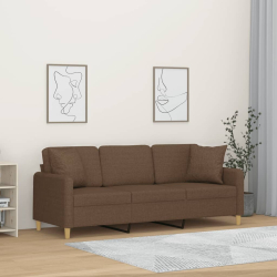3-osobowa sofa z poduszkami, brązowa, 180 cm, tkanina